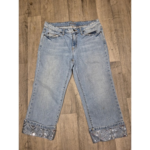 APT 9 Denim Capri Pants Embellished Cuff Western  Women's Size 12P 156 - Picture 1 of 9